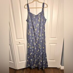 Sonoma Women’s 2X Plus Blue Floral Print Tiered Maxi Sleeveless Sundress Pockets
